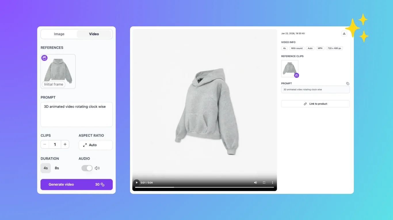 Storyboard view for product video