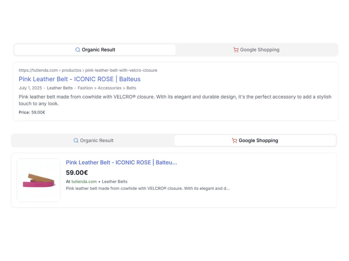Vista previa SERP de un producto optimizado con ButterflAI
