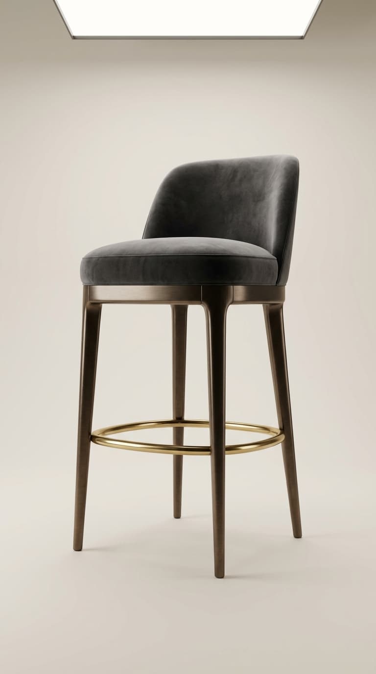 Luxury bar stool with metal footrest, premium furniture design.