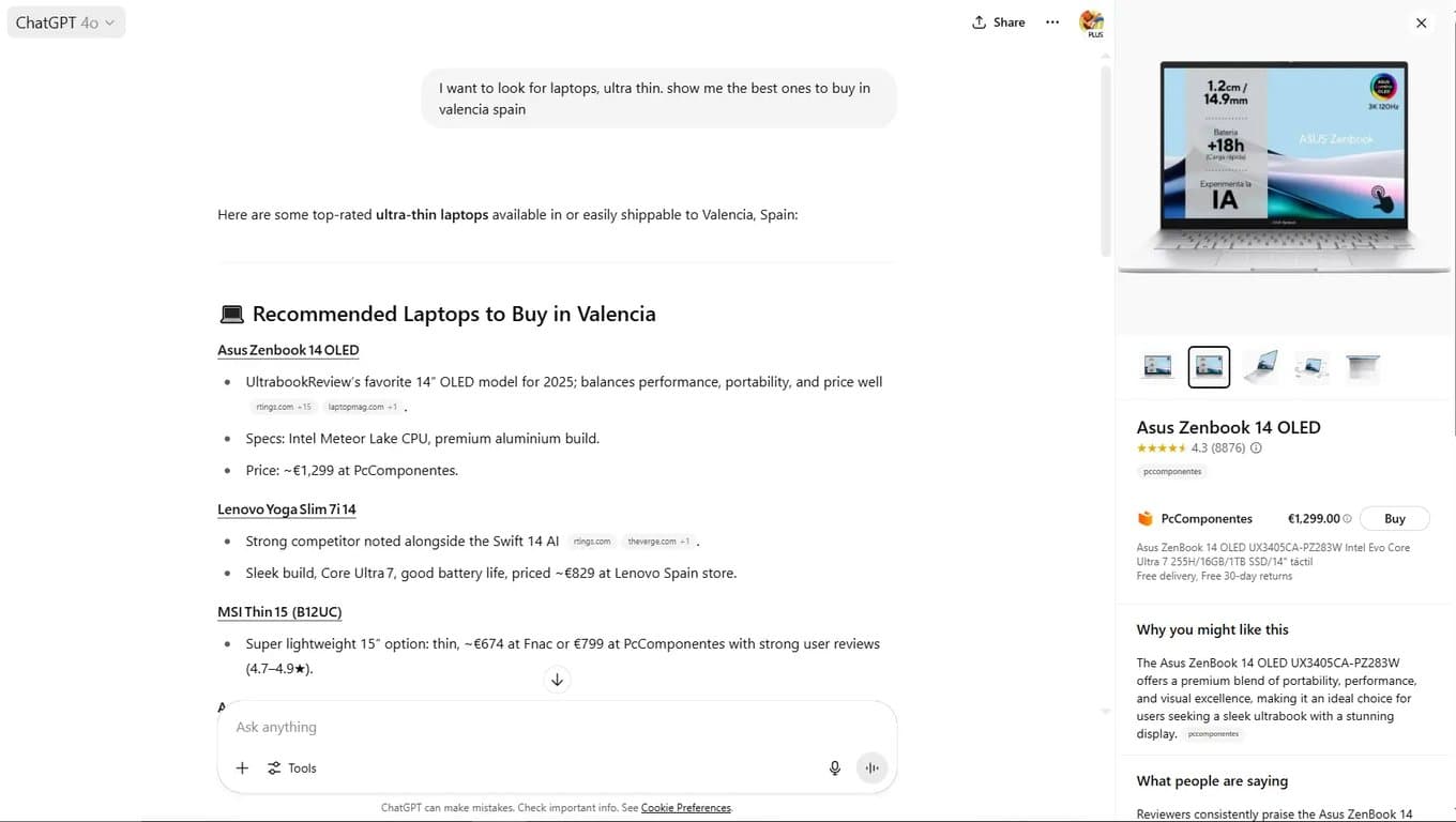 ChatGPT Shopping interface showing AI-powered product recommendations