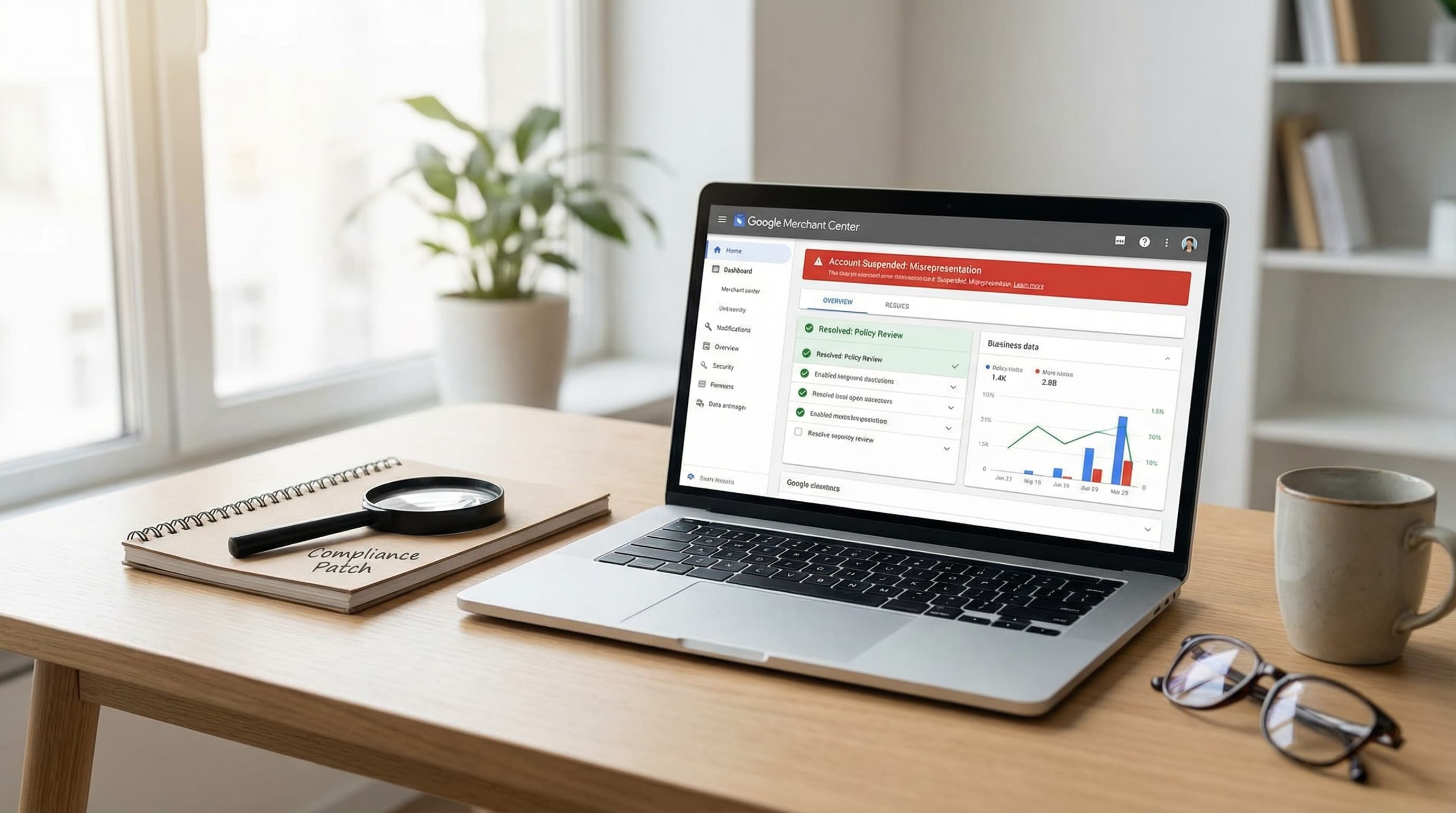 Google Merchant Center misrepresentation suspension error dashboard and fix steps