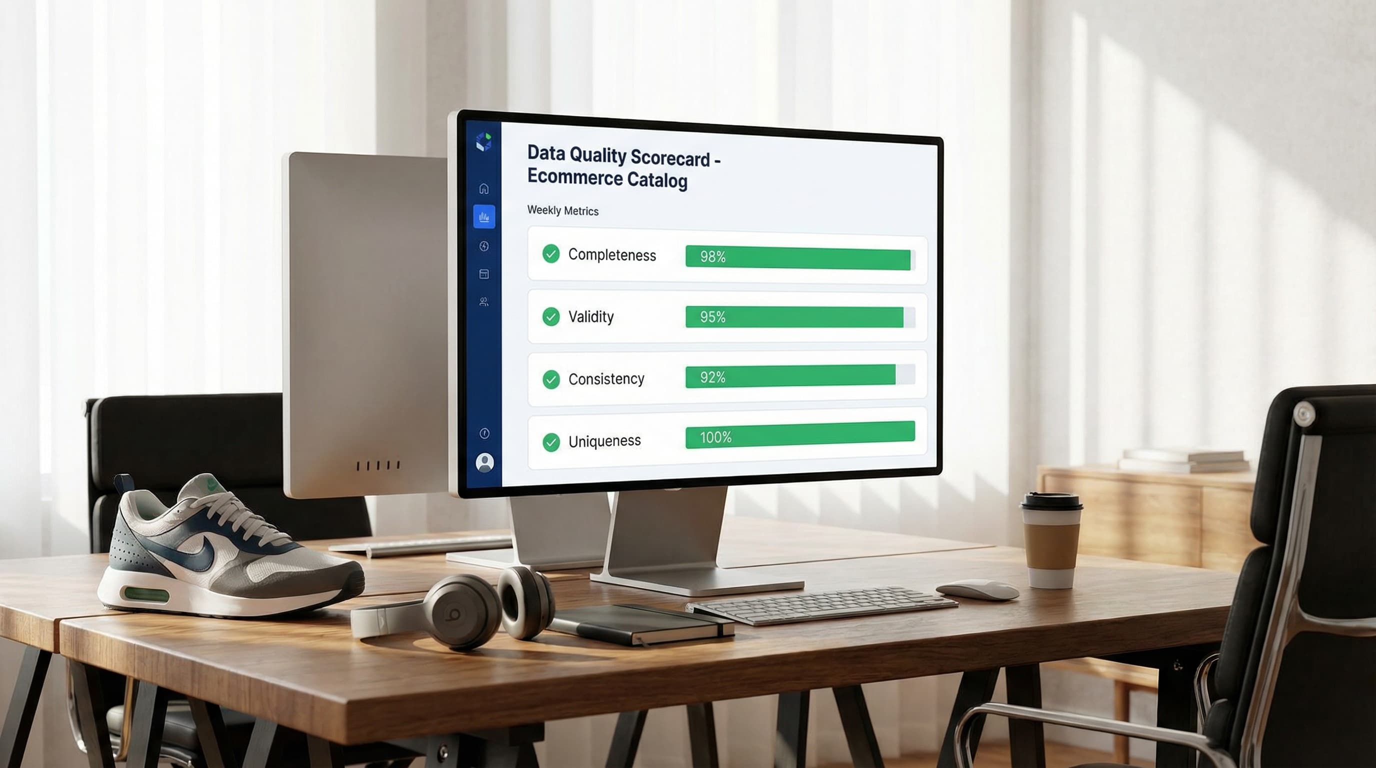 Ecommerce product data quality scorecard showing the 6 dimensions of data quality and a continuous monitoring loop