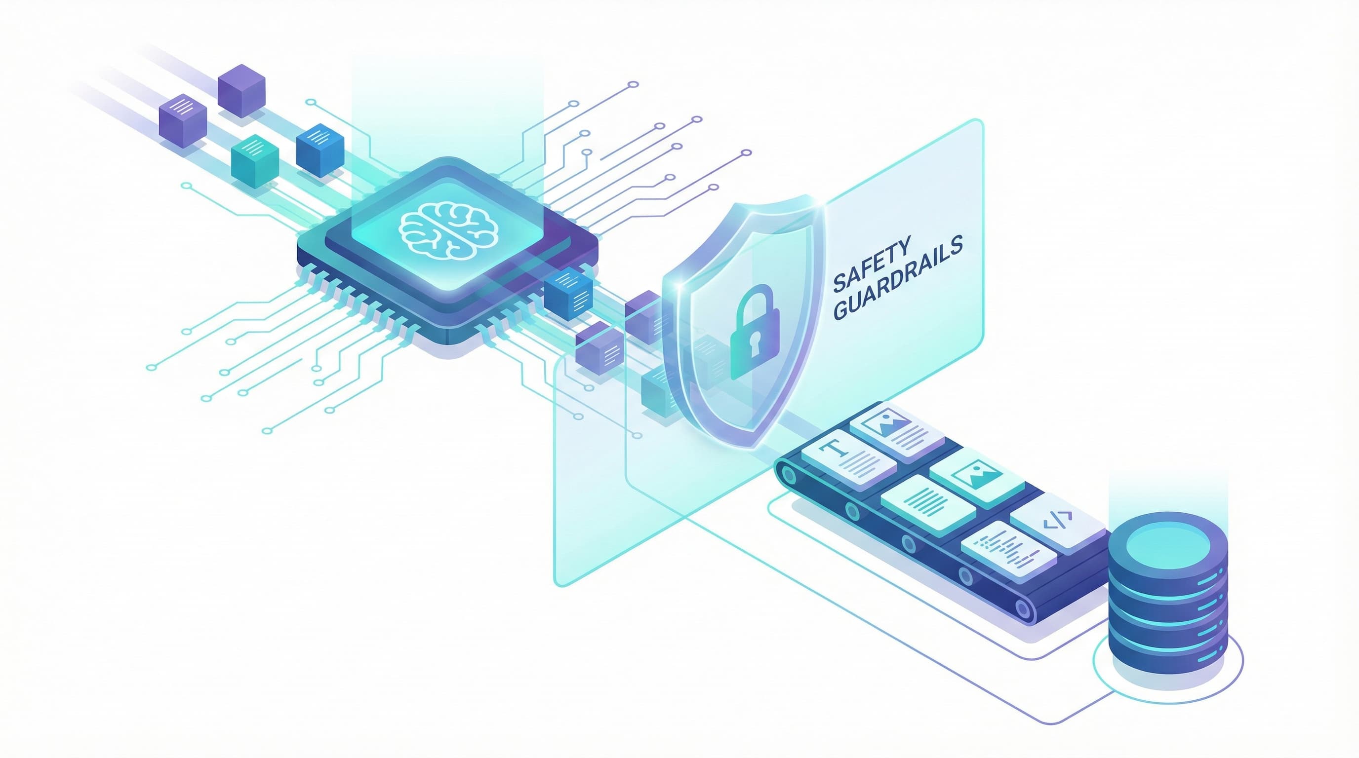 AI content enrichment process passing through validation guardrails before publishing to ecommerce channels:img_3