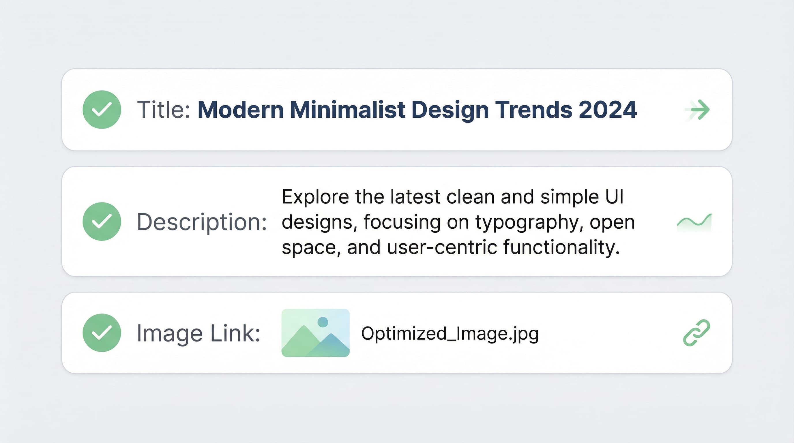 Checklist interface showing title description and image validation status
