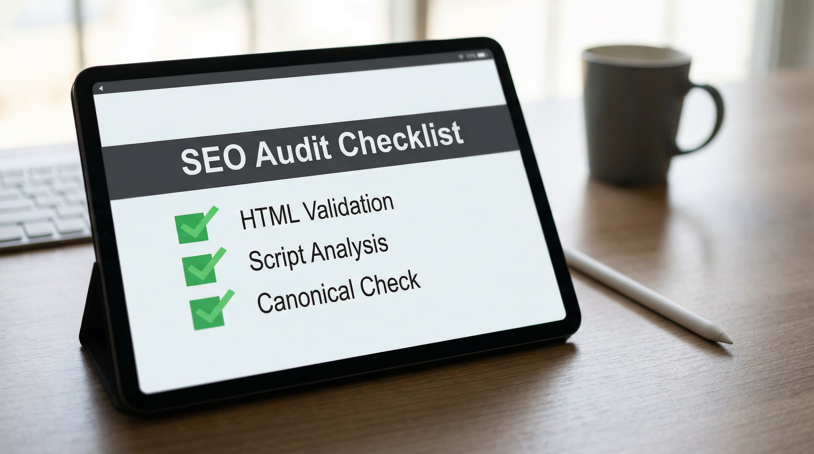 Checklist de auditoría técnica SEO en tablet