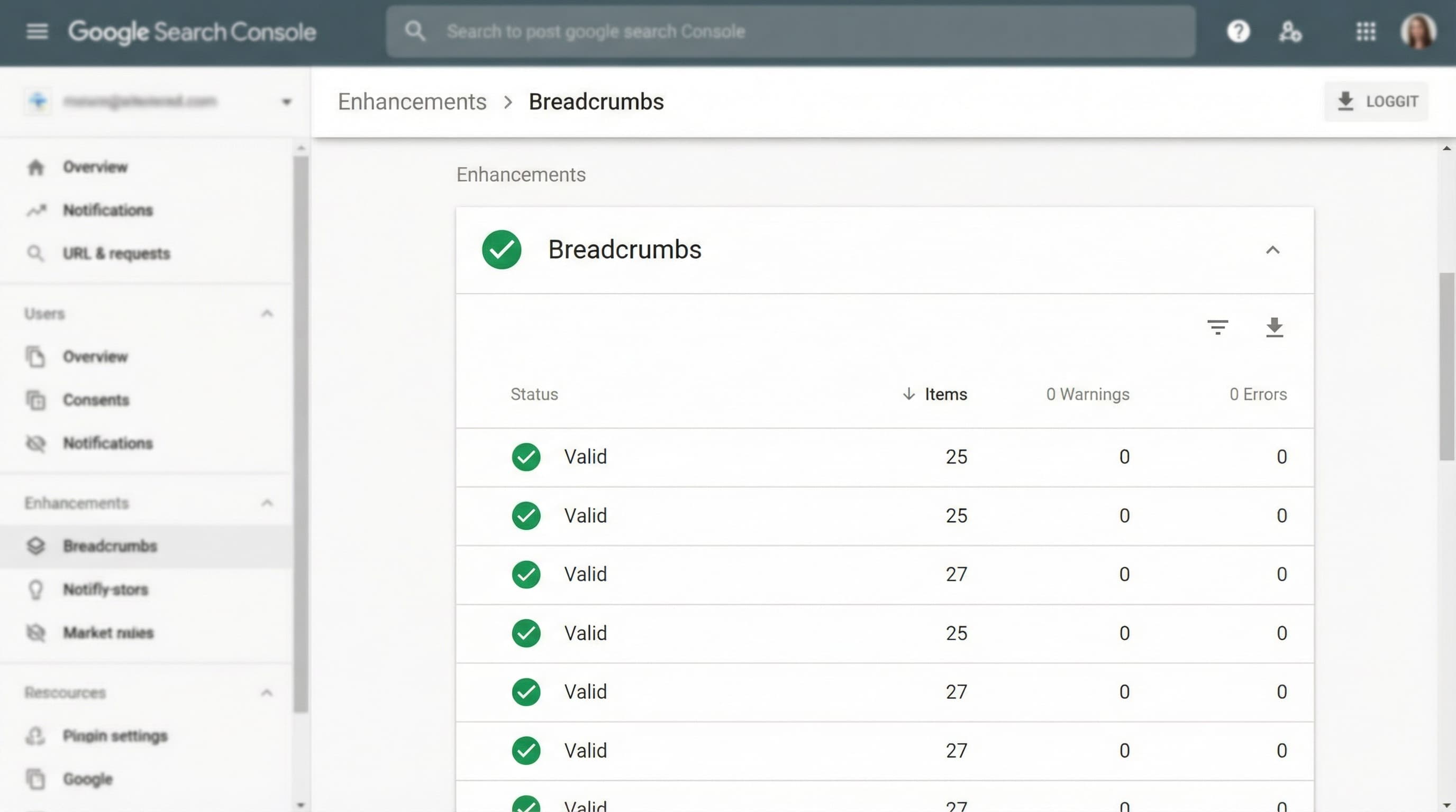 Breadcrumb validation in GSC