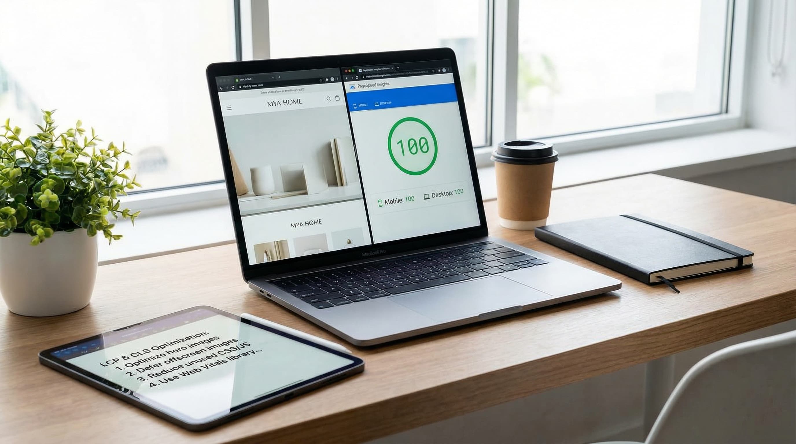 Dashboard de PageSpeed Insights analizando una tienda Shopify con métricas de Core Web Vitals optimizadas