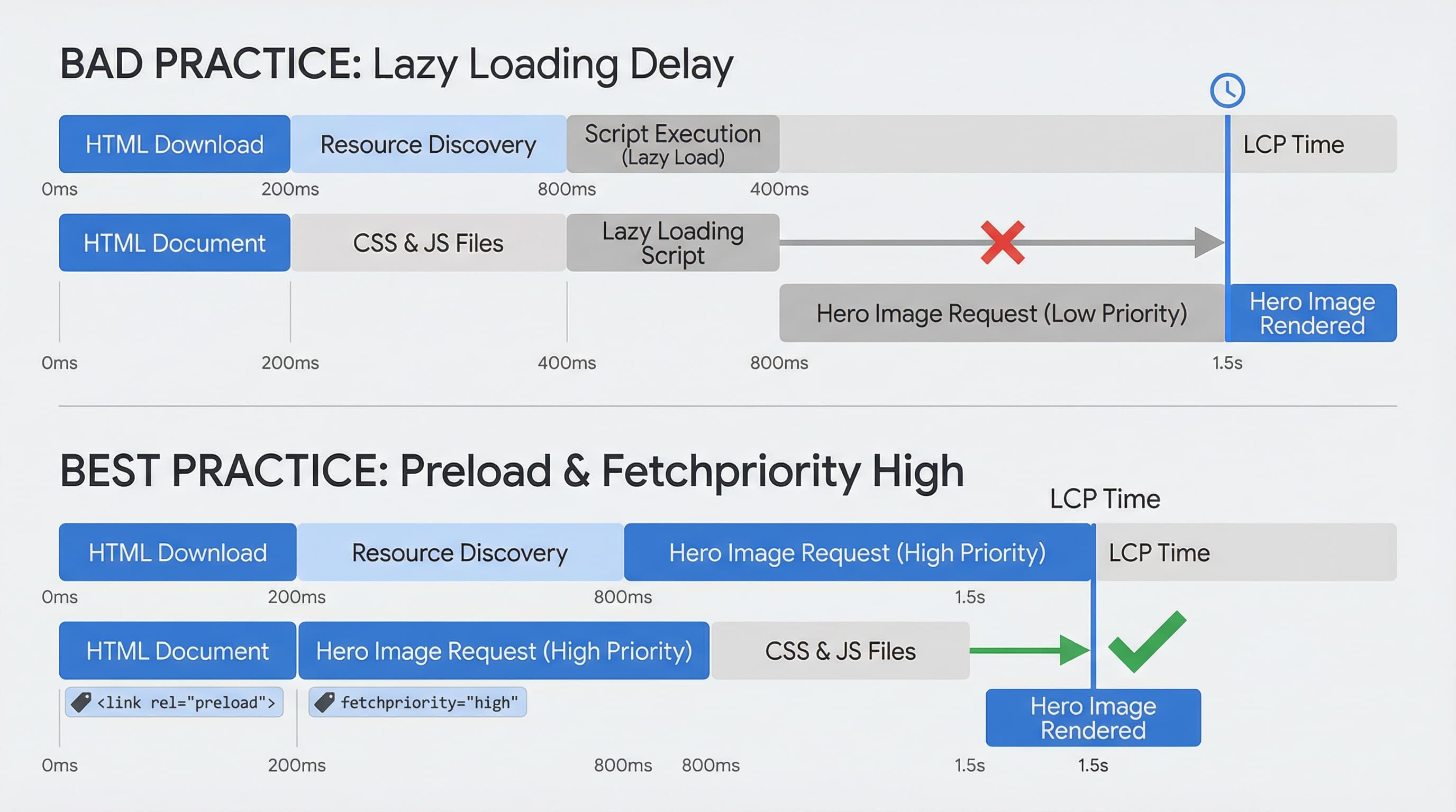 Diagrama comparativo de carga con preload vs lazy load