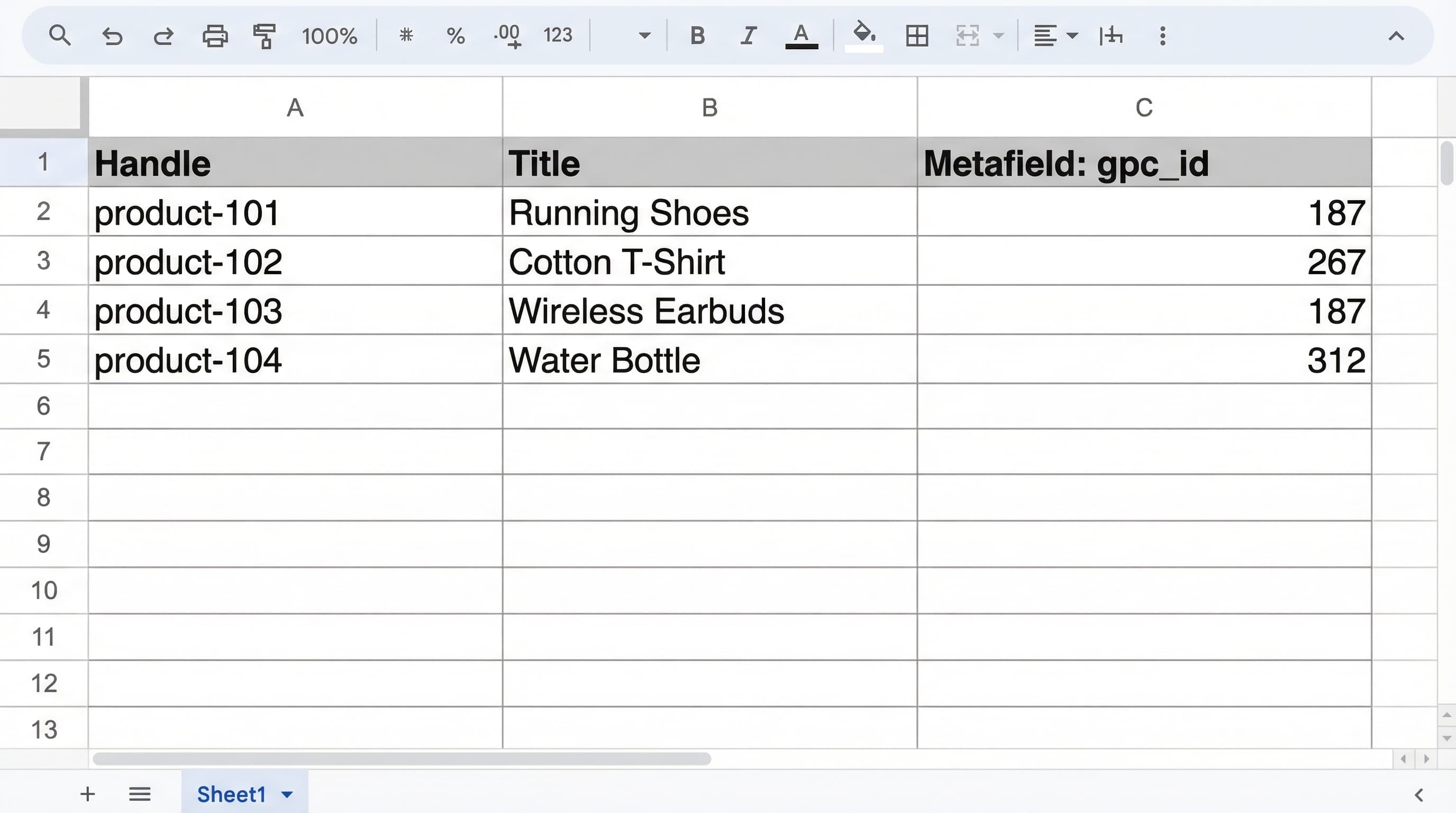 Ejemplo de estructura CSV para importación de metafields:img_csv_template