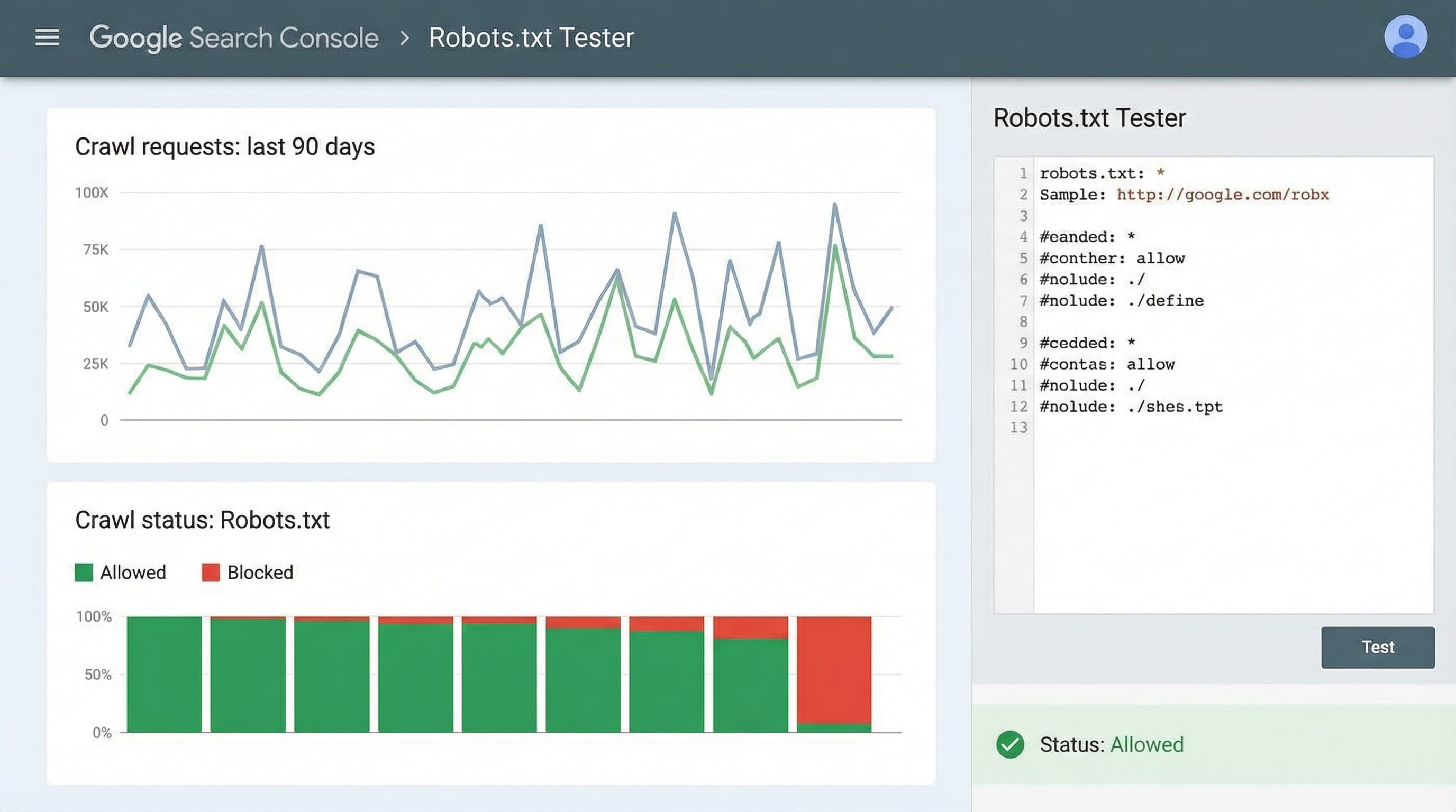Search Console panel with robots txt tools