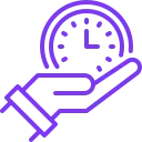 Icono de reloj con manos sosteniendo tiempo