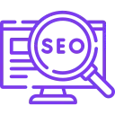 Icono de pantalla con lupa y SEO